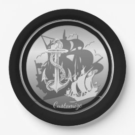 Piratenschiff & Anchor Weiße Silhouette Teller 2