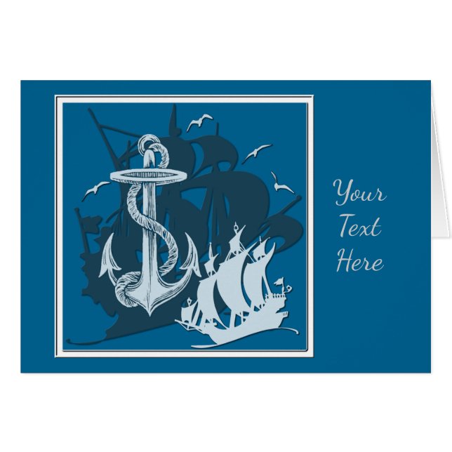 Piratenschiff & Ankerkarte Weiße Silhouette (Vorderseite (Horizontal))