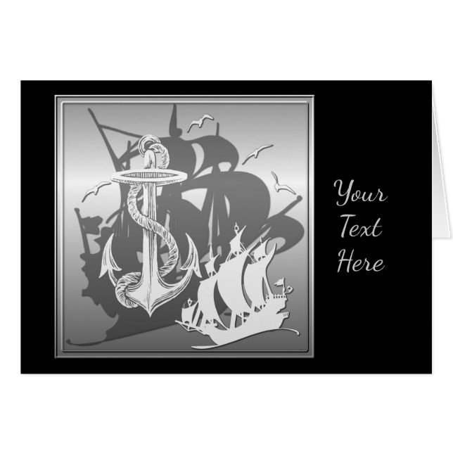 Piratenschiff & Ankerkarte Weiße Silhouette (Vorderseite (Horizontal))