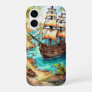 Piratenschiff Ankunft auf einer tropischen Insel iPhone 16 Hülle