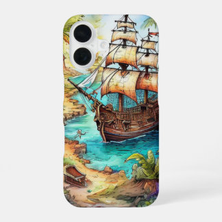 Piratenschiff Ankunft auf einer tropischen Insel iPhone 16 Hülle