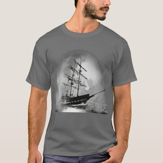 Piratenschiff aus dem Nebelmond segeln T-Shirt (Vorderseite)