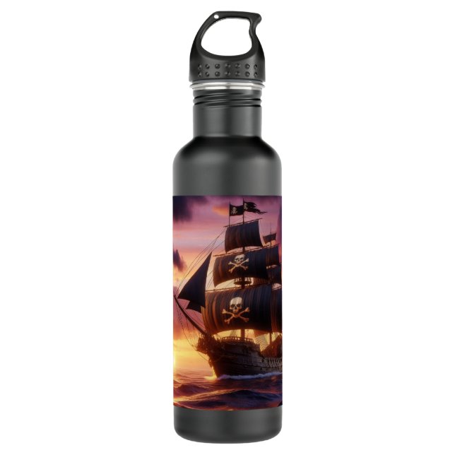 Piratenschiff bei Sonnenaufgang/Sonnenuntergang Edelstahlflasche (Vorderseite)