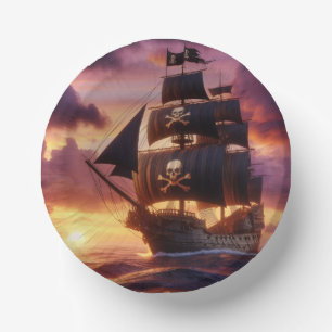 Piratenschiff bei Sonnenaufgang/Sonnenuntergang Pappteller