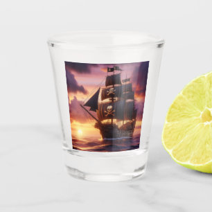 Piratenschiff bei Sonnenaufgang/Sonnenuntergang Schnapsglas