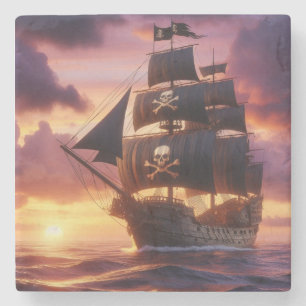 Piratenschiff bei Sonnenaufgang/Sonnenuntergang Steinuntersetzer
