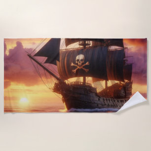 Piratenschiff bei Sonnenaufgang/Sonnenuntergang Strandtuch