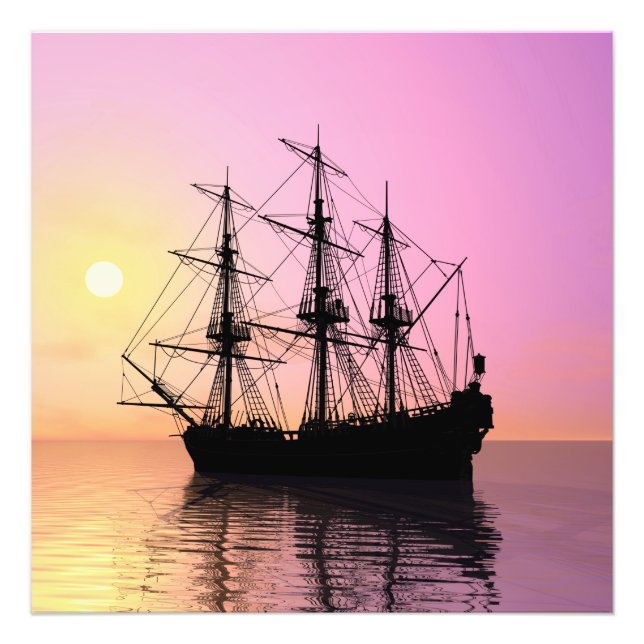 Piratenschiff bei Sonnenuntergang Fotodruck (Vorne)