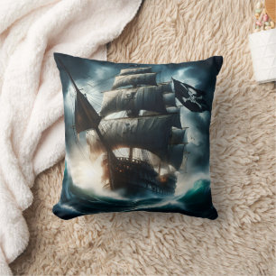 Piratenschiff: Braving Stormy Seas at Dusk Kissen