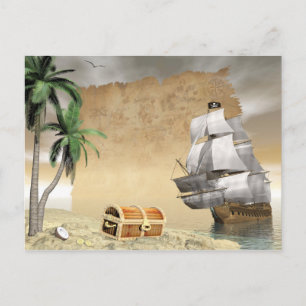 Piratenschiff, das einen Schatz entdeckt Postkarte