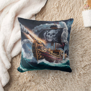 Piratenschiff, das in der Dämmerung durch die Stur Kissen