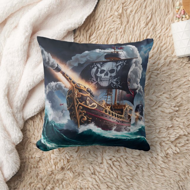 Piratenschiff, das in der Dämmerung durch die Stur Kissen (Decke)