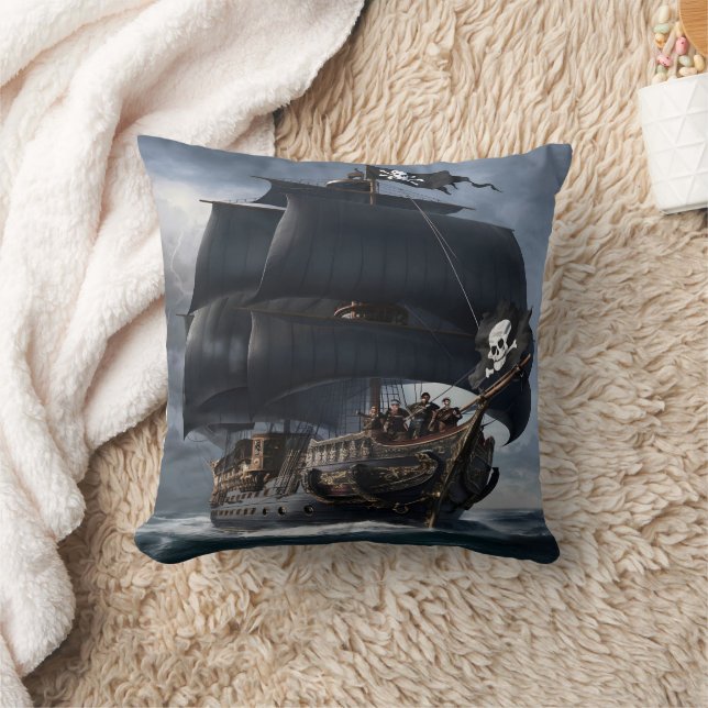 Piratenschiff, das in der Dämmerung durch die Stur Kissen (Decke)
