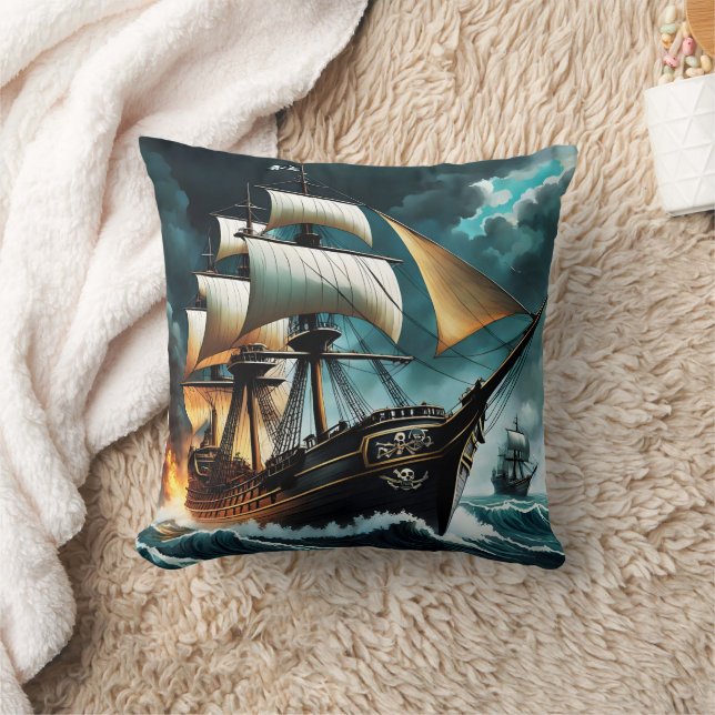 Piratenschiff, das in der Dämmerung durch die Stur Kissen (Decke)