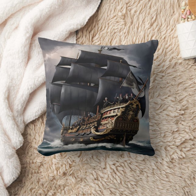 Piratenschiff, das in der Dämmerung durch die Stur Kissen (Decke)