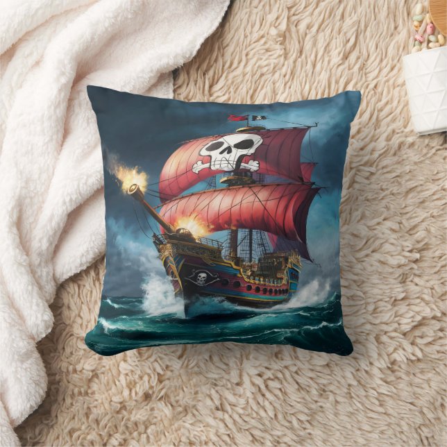 Piratenschiff, das in der Dämmerung durch die Stur Kissen (Decke)