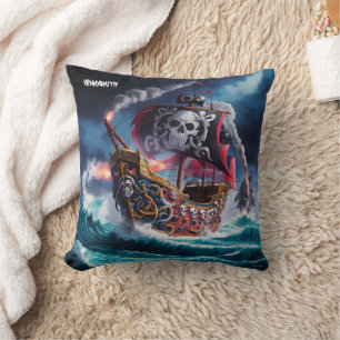 Piratenschiff, das in der Dämmerung durch die Stur Kissen