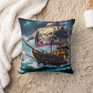 Piratenschiff, das in der Dämmerung durch die Stur Kissen