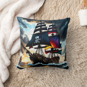 Piratenschiff, das in der Dämmerung durch die Stur Kissen