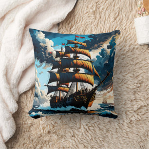 Piratenschiff, das in der Dämmerung durch die Stur Kissen