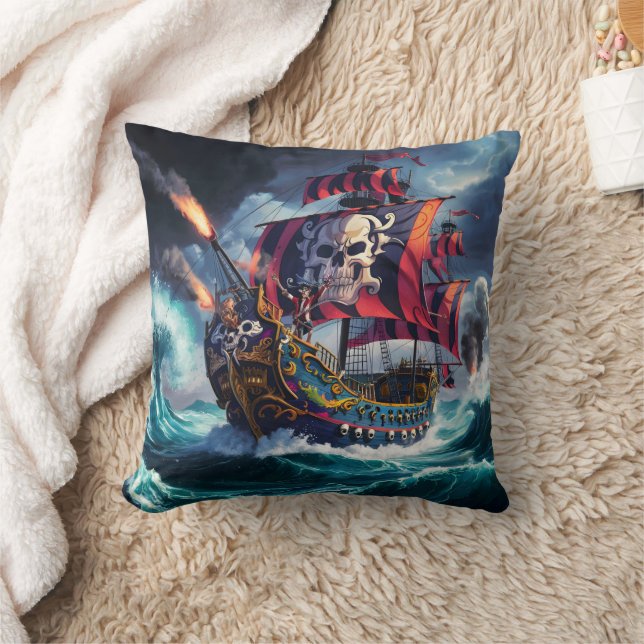 Piratenschiff, das in der Dämmerung durch die Stur Kissen (Decke)