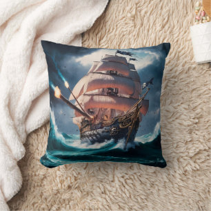 Piratenschiff, das in der Dämmerung stürmische Mee Kissen