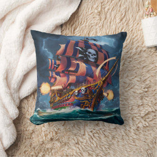 Piratenschiff, das während der Nacht in der Schlac Kissen
