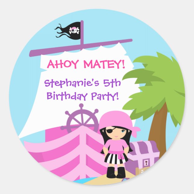 Piratenschiff Girl Geburtstagsparty Runder Aufkleber (Vorderseite)