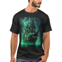 Piratenschiff im dunklen T - Shirt