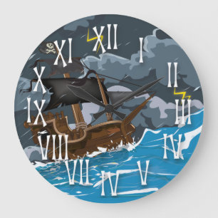 Piratenschiff im Sturm Große Wanduhr