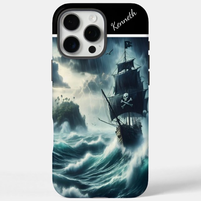 Piratenschiff im Sturm iPhone 16 Pro Max Hülle (Rückseite)