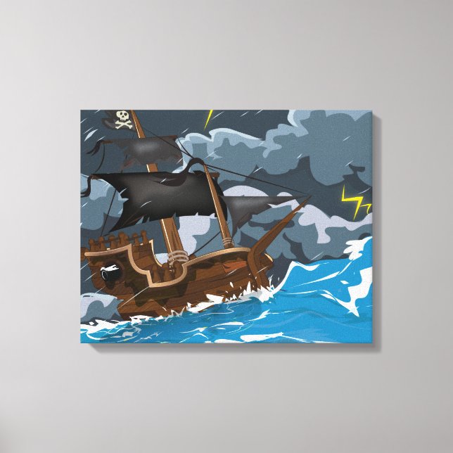 Piratenschiff im Sturm Leinwanddruck (Vorderseite)