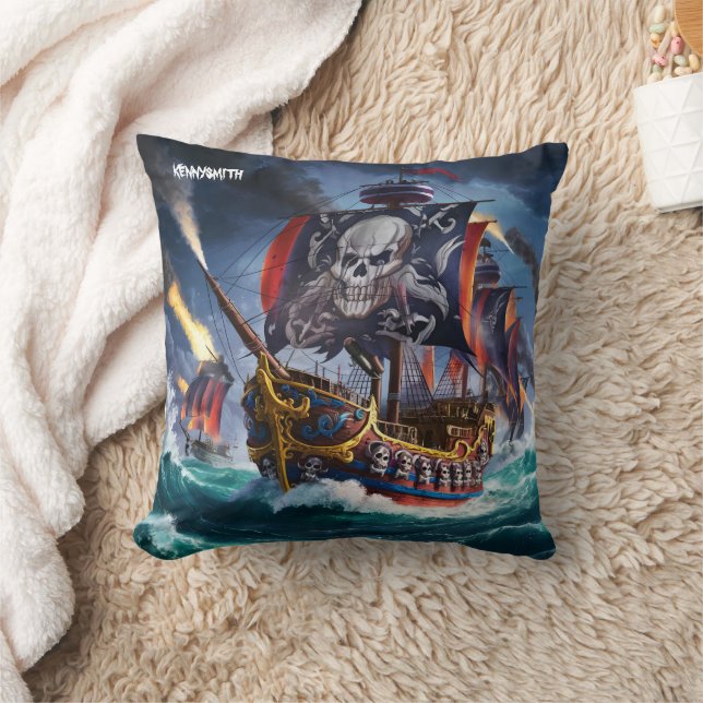 Piratenschiff in der stürmischen Dämmersee Kissen (Decke)