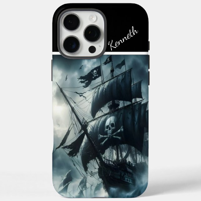 Piratenschiff in Sturmsee iPhone 16 Pro Max Hülle (Rückseite)