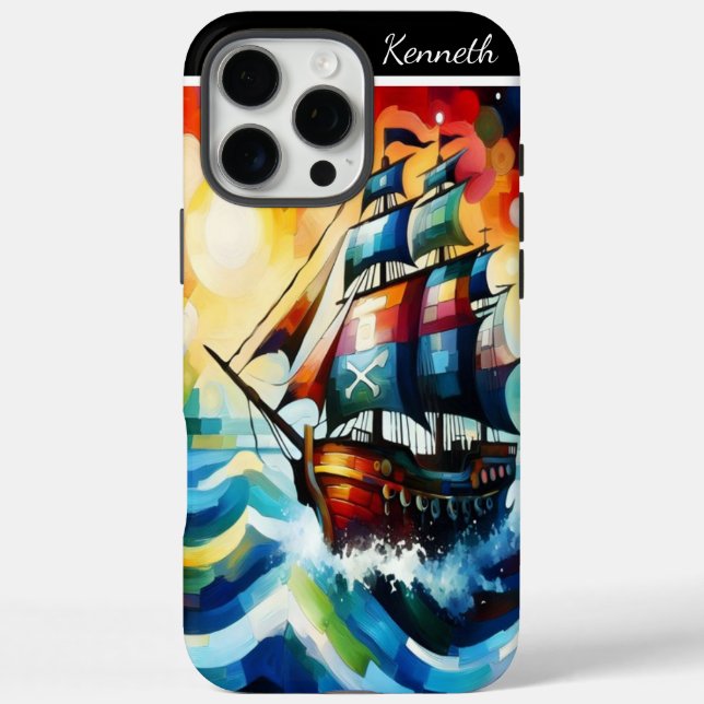 Piratenschiff in Sturmsee iPhone 16 Pro Max Hülle (Rückseite)