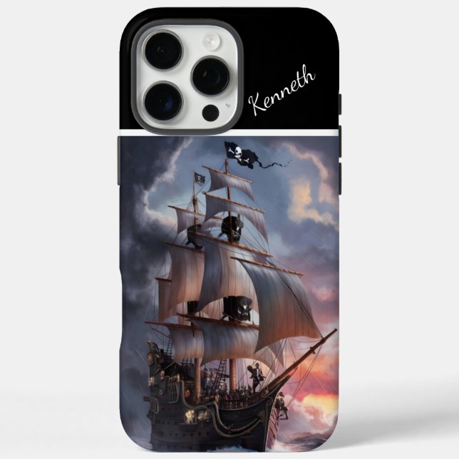 Piratenschiff in Sturmsee iPhone 16 Pro Max Hülle (Rückseite)