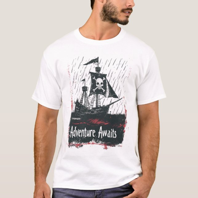 Piratenschiff in Sturmsee - Minimalistische Kunst T-Shirt (Vorderseite)