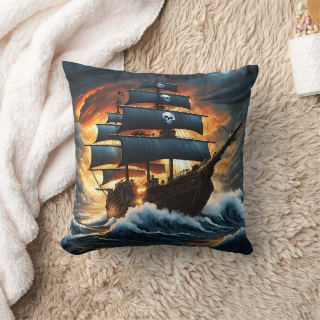 Piratenschiff - Kampfwellen in der Dämmerung Kissen (Decke)