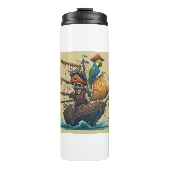 Piratenschiff mit Papagei Thermosbecher (Vorderseite)