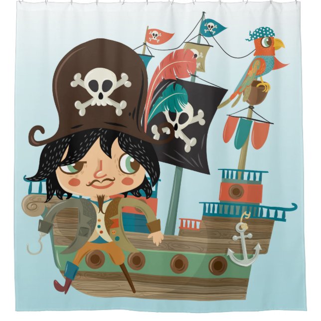 Piratenschiff mit Parrot und Peg Leg Pirate Duschvorhang (Vorderseite)