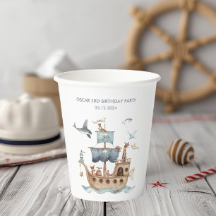 Piratenschiff mit Party "Tiere Kinder" Pappbecher