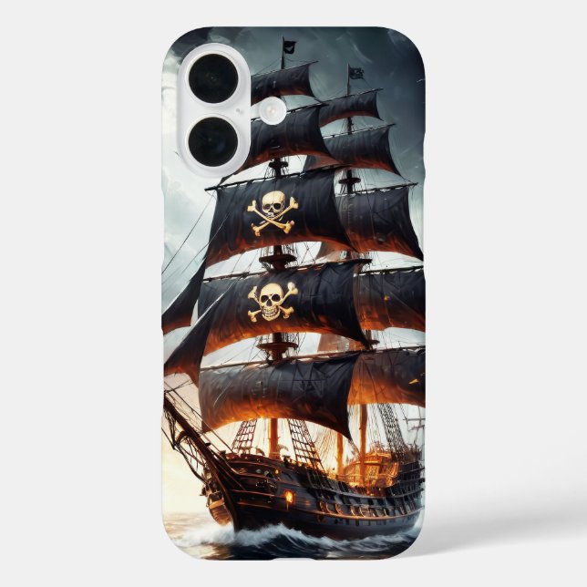Piratenschiff mit Schädel und Knochen iPhone 16 Hülle (Rückseite)