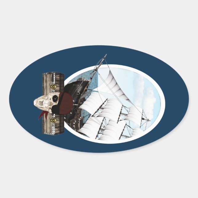 Piratenschiff Ovaler Aufkleber (Vorderseite)