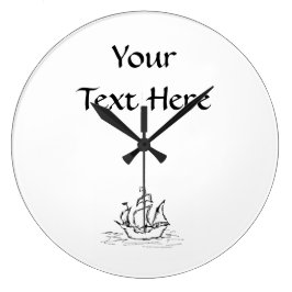 Piratenschiff. Schwarz und Weiß. Große Wanduhr