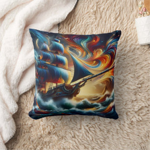 Piratenschiff Segeln farbenfrohe Waves Kissen