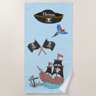 Piratenschiff Skull Crossbones Schwarze Flagge Strandtuch