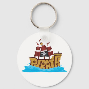 Piratenschiff-Typografie mit Totenkopfflagge Schlüsselanhänger