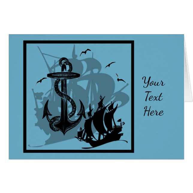 Piratenschiff und Ankerkarte Schwarze Silhouette 3 (Vorderseite (Horizontal))