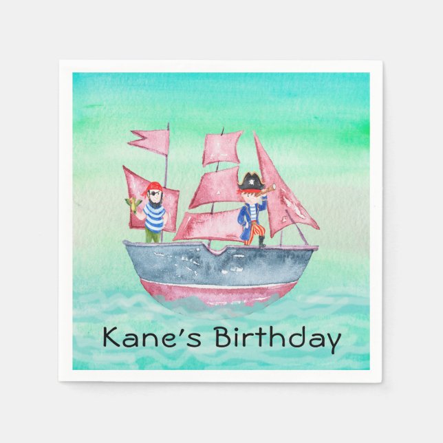 Piratenschiff und Piraten für Kinder zum Geburtsta Serviette (Vorderseite)