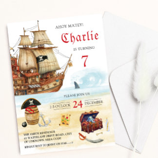 Piratenschiff und Schatztruhe Kindergeburtstag Einladung